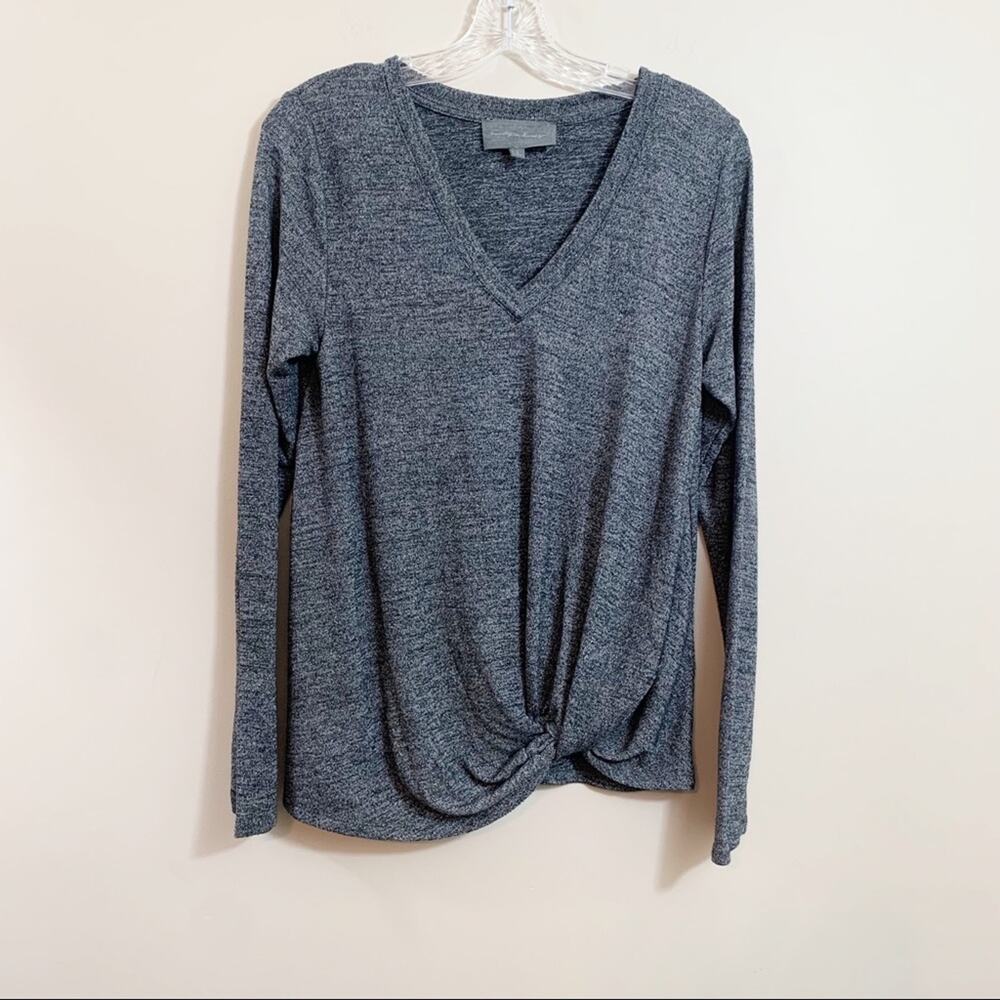 Anthropologie Sunday In Brooklyn Black/White Marled Twist Knot Long Sleeve Top